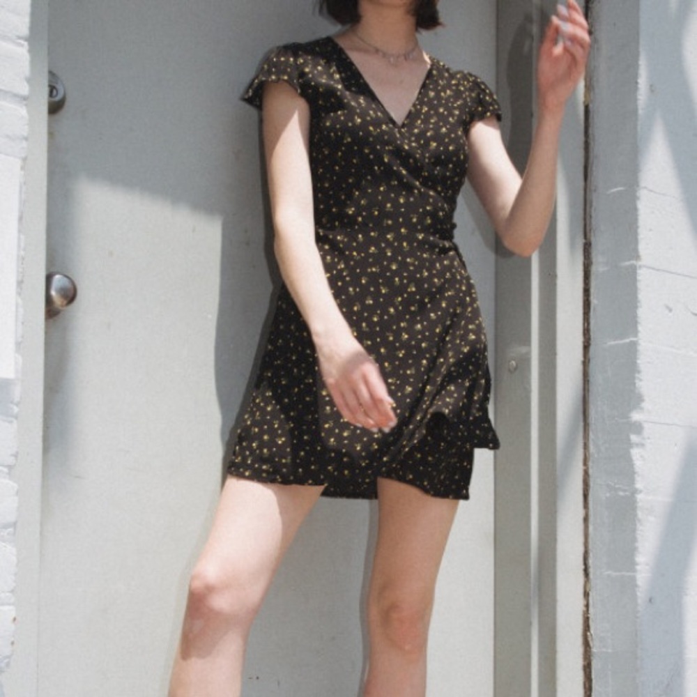 Robbie Dress (black with golden flowers)